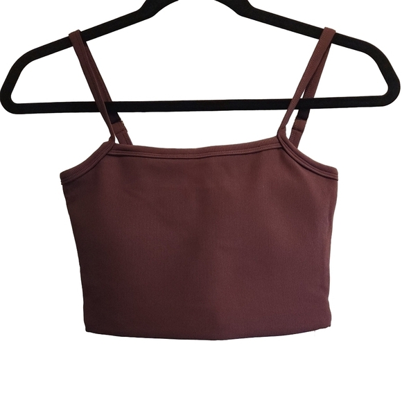 wilo the label Tops - Wilo Chocolate Brown Ribbed Sports Bra Cropped Cami